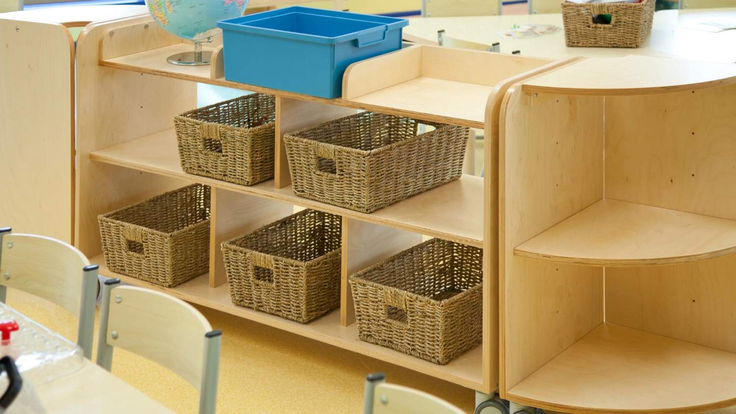 Wooden storage shelving for pre-schools